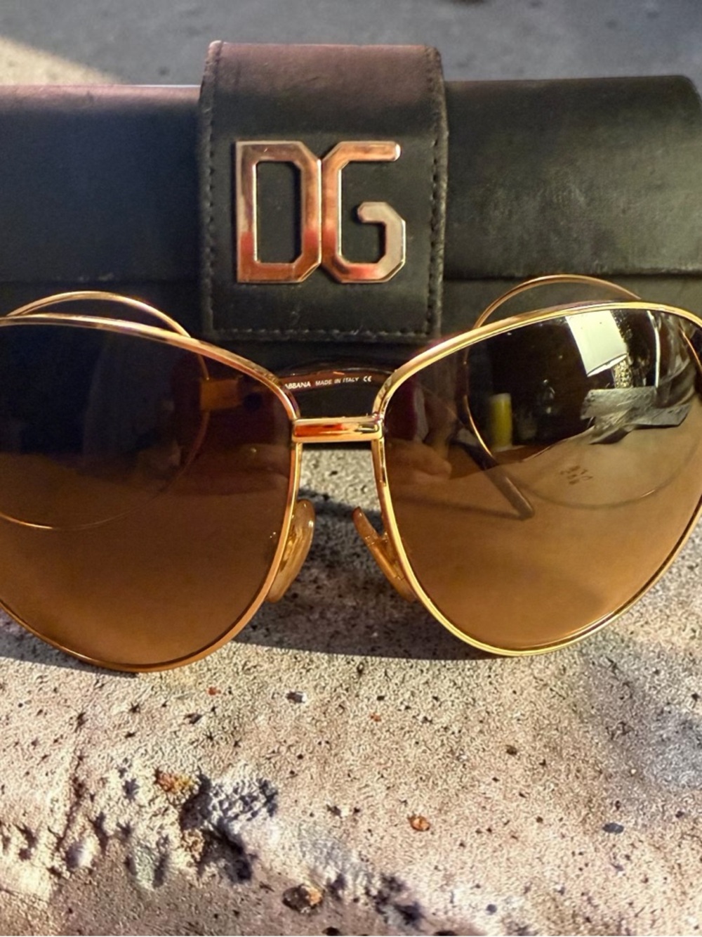 Dolce & Gabbana Gold Frame Brown Lens Aviator Sunglasses with DG Case
